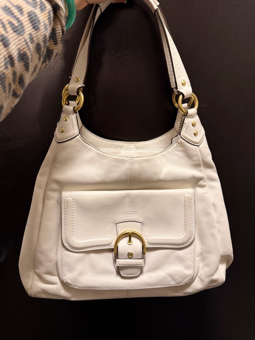 Coach White Leather Shoulder Bag with Gold Hardware